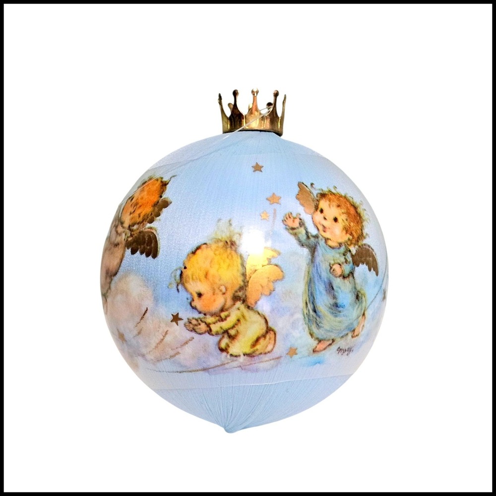 Vintage 1984 Hallmark Angel Ornament Little Prayer Crown Blue Satin Ball Holiday